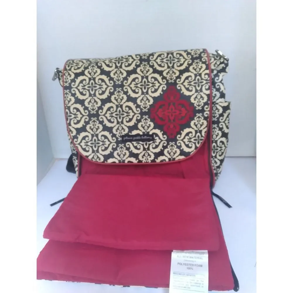 Petunia Pickle Bottom Backpack Diaper Bag Black Beige Red Accents‎